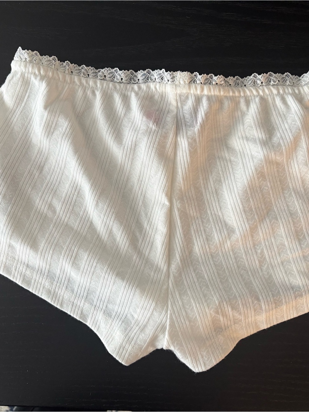 Edikted White Lace-Trim Ribbed Sleep Shorts